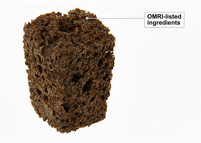 Propagation media, Q Plug illustrating OMRI-listed ingredients with a call-out box